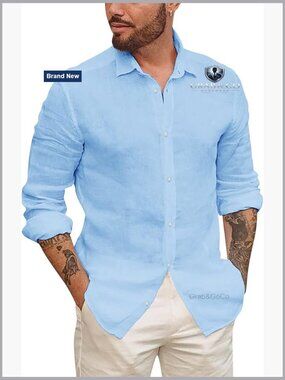 Men's Linen Button Down Shirt Long Sleeve Lightweight Summer Casual